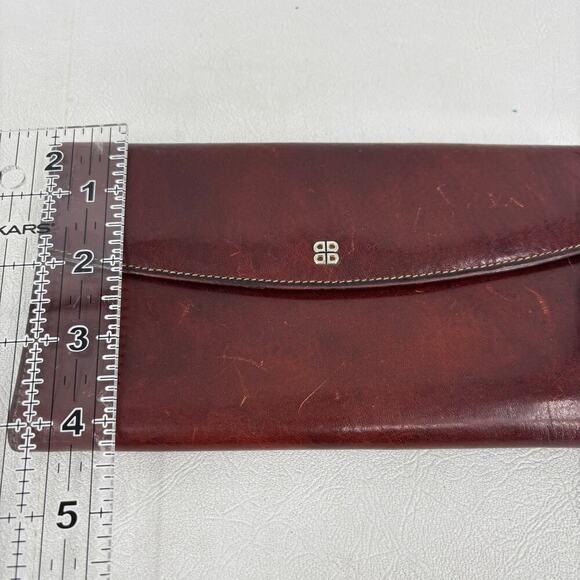 Bosca Leather Slim Bifold Wallet Mahogany Snap Close Hand Stained Hide Vintage - Picture 9 of 9